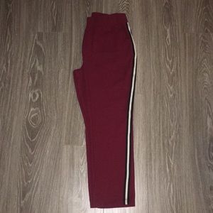 Maroon Jogger Pants with Blue/White Leg Stripes